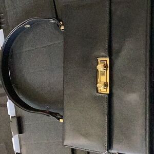 Black and Gold Structured Leather Satchel